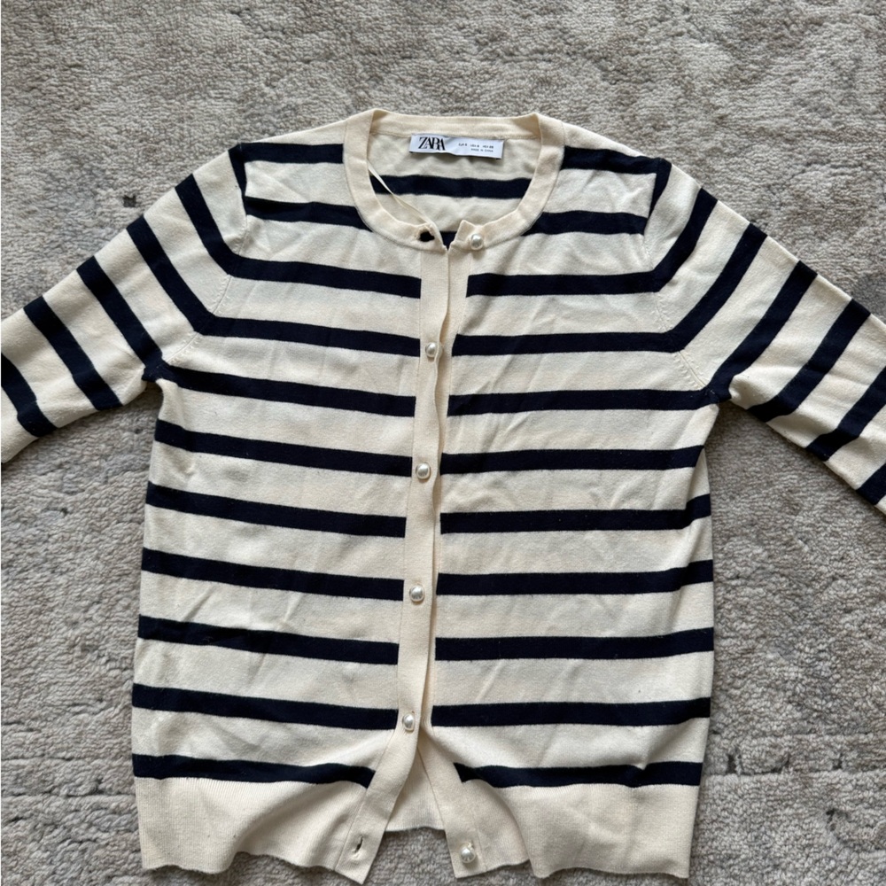 Zara Cream and Black Striped Cardigan